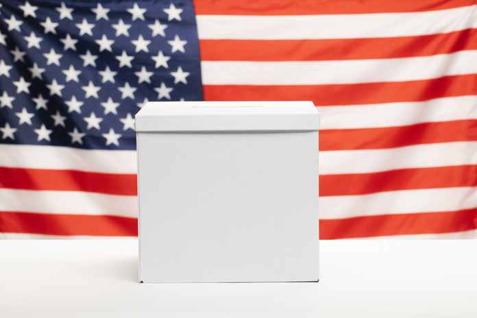 front view ballot box with american flag background 1 - Trump-Biden Tussle Hits Polifi Sector, Boden Drops 95%